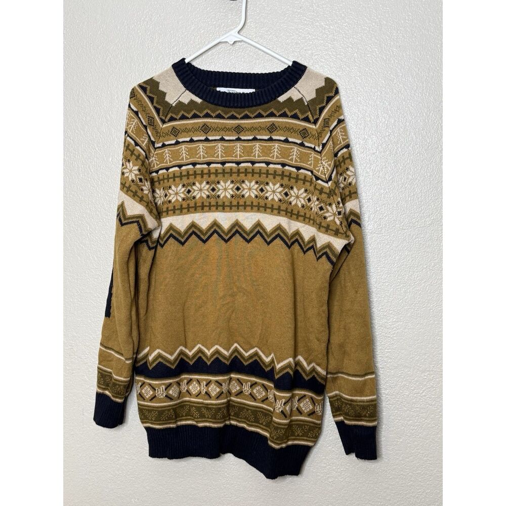 Dutch Bros Coffee Sweater Mens XL Fair Isle Brown Gold Crewneck Pullover Tan